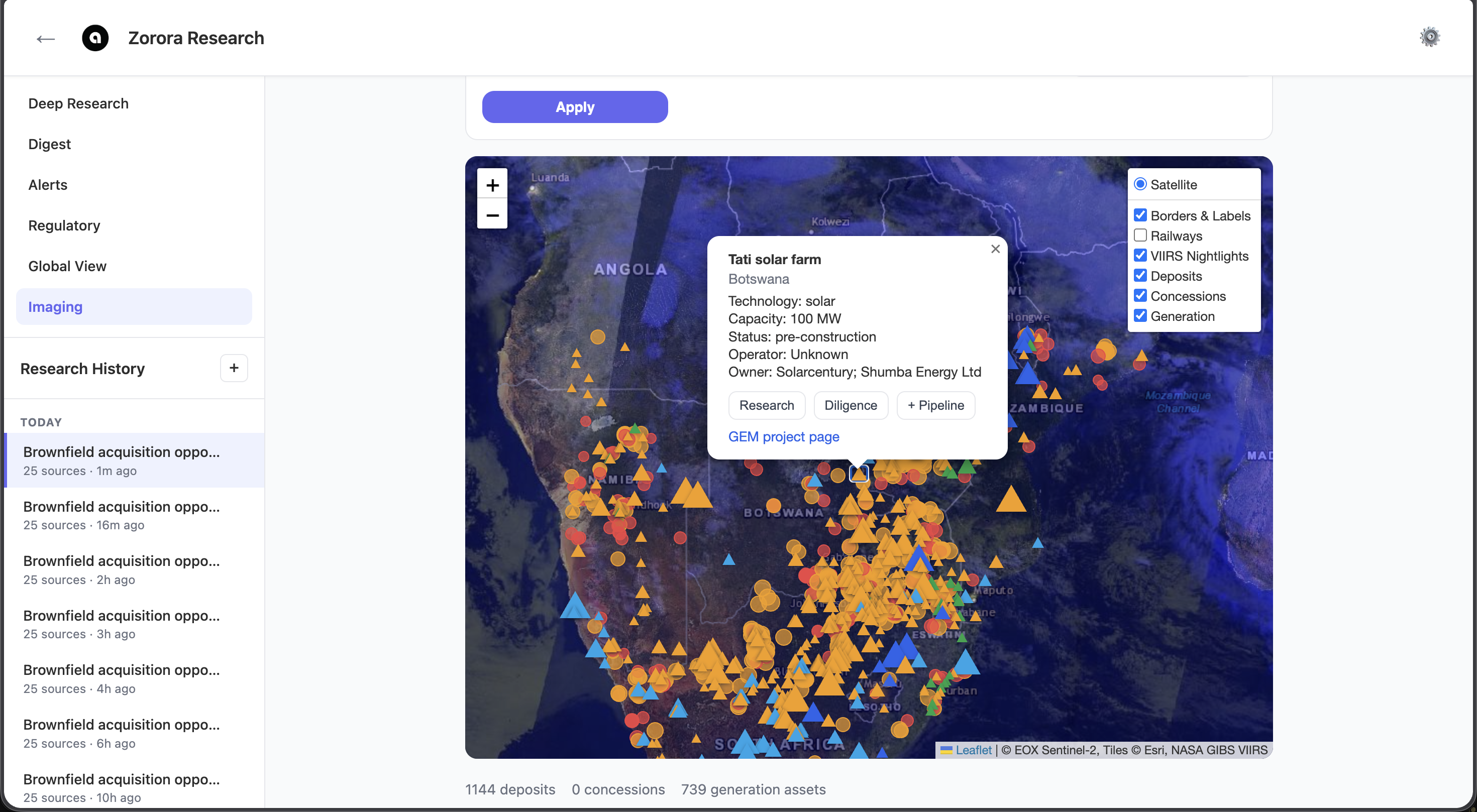 Zorora satellite analysis screenshot